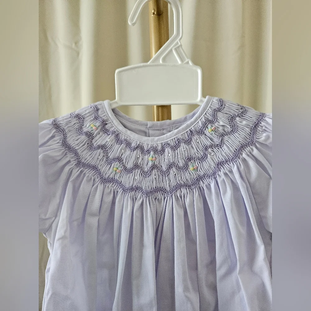 Petit Ami Heirloom Lavender Smocked Bishop Dress